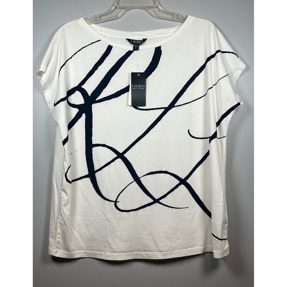 NWT Lauren Ralph Lauren Logo-Print Short-Sleeve Top, White, Size XL - Picture 3 of 6
